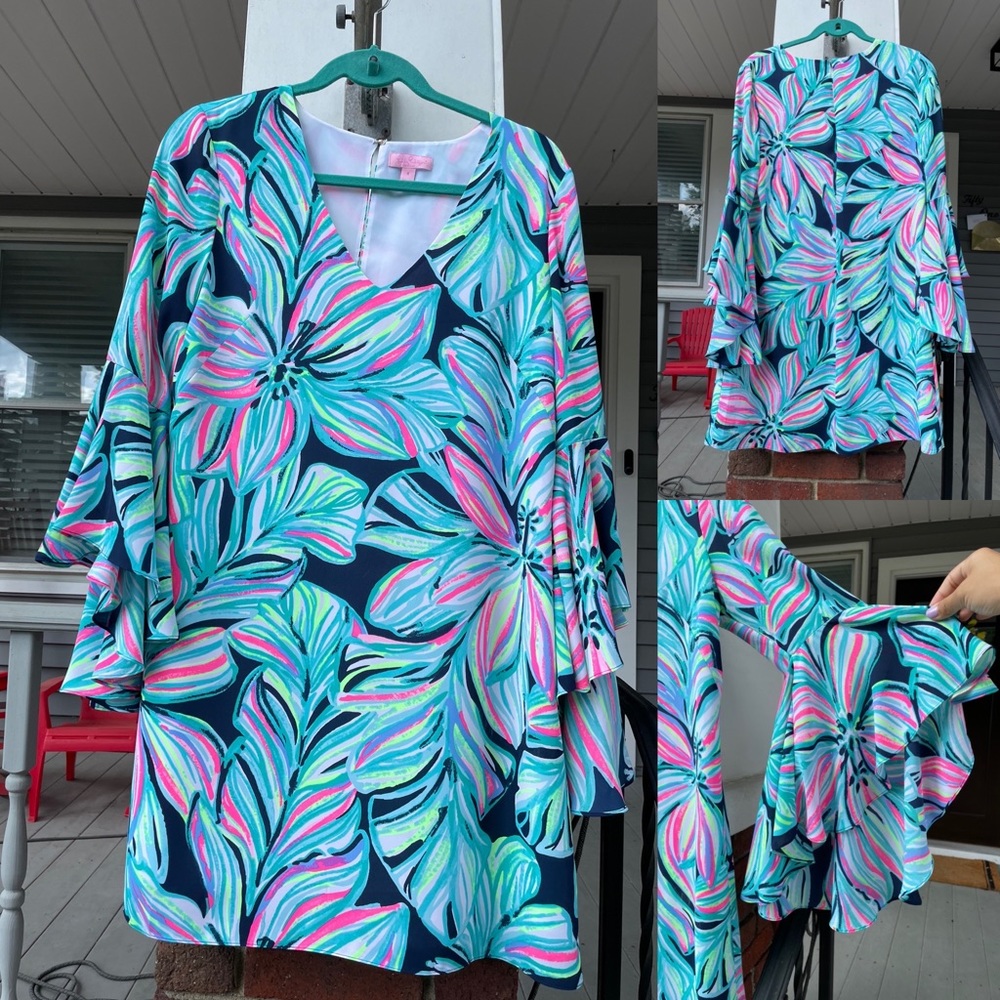 LILLY PULITZER Rosalia Bell Sleeve Dress | “High Tide Dancing Lady” (Size 8)